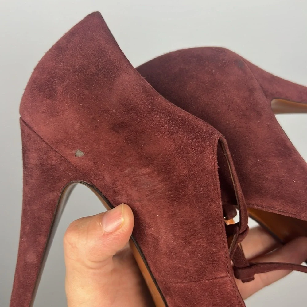 Gucci Betty classic t-strap burgundy high heel suede leather shoes size 40.5